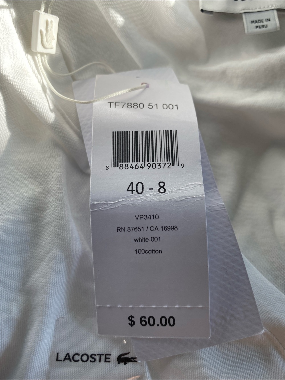 Lacoste NEW Women’s White V-Neck Short Sleeve Tee with Crocodile Logo - Picture 7 of 11